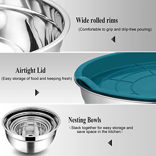 Stainless Steel Mixing Bowl Set with Lids, 5 Pieces F2169