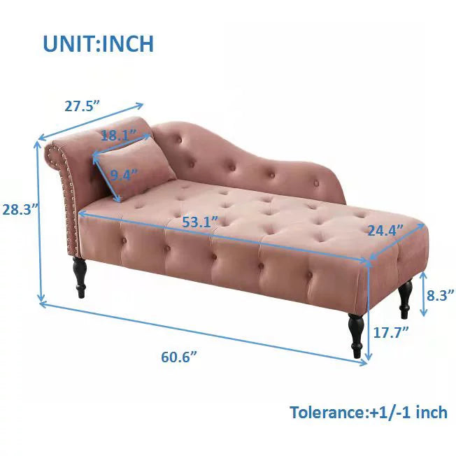 Modern Lounge Chaise Indoor, Upholstered Accent Chair with Button Tufted Seat and Solid Wooden Legs, Blue H5118