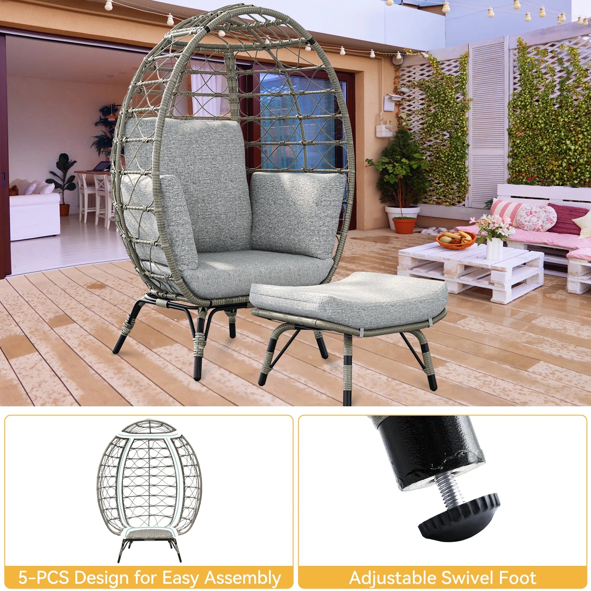 Egg Chair with Stand and Cushion for Patio, Garden, Backyard X902784