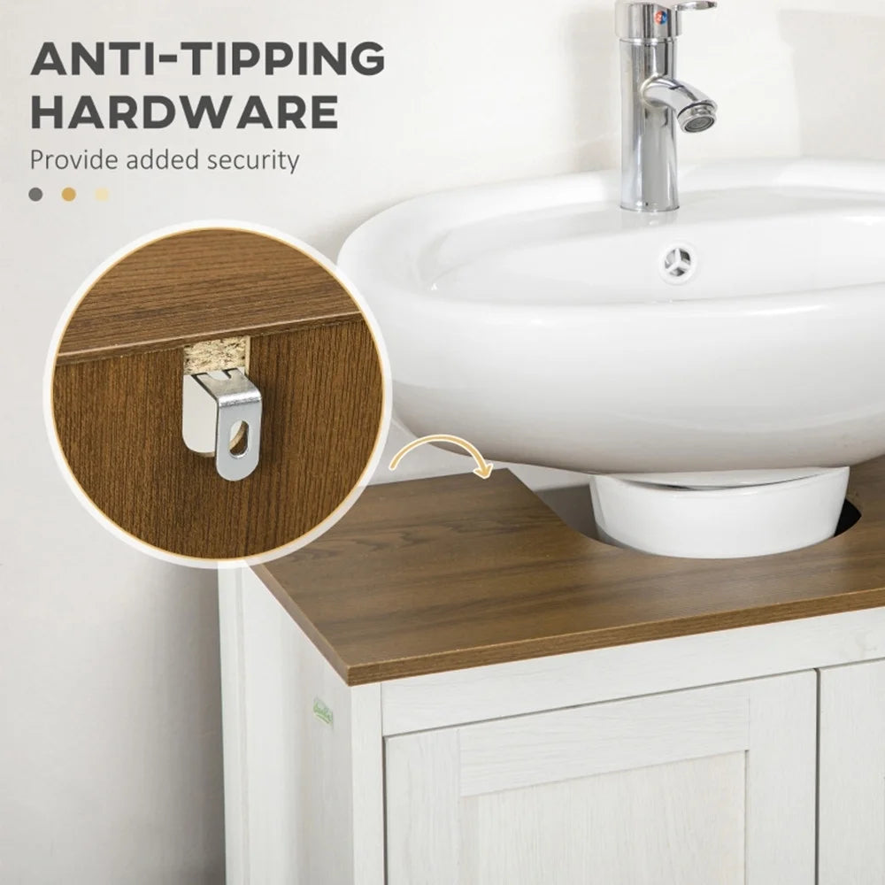 Pedestal Sink Storage Cabinet, Double Doors, Antique White I5289