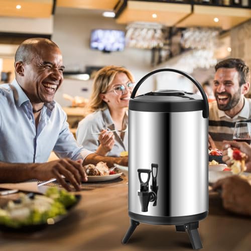 Stainless Steel Insulated Beverage Dispenser, 2.64 Gallon for Hot and Cold Drinks R13030
