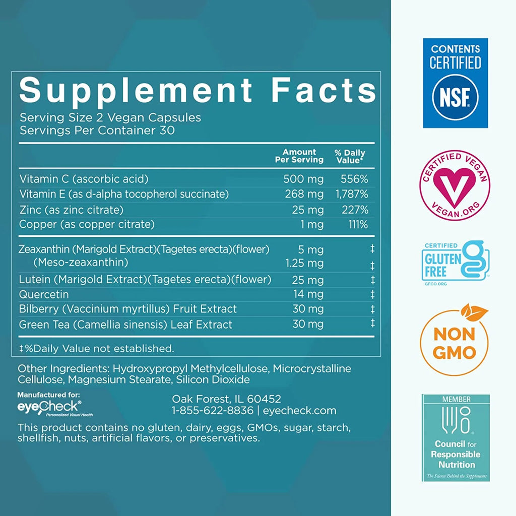 Macular Support Supplement with Bilberry, Zeaxanthin and Lutein, 60 Capsules P548890