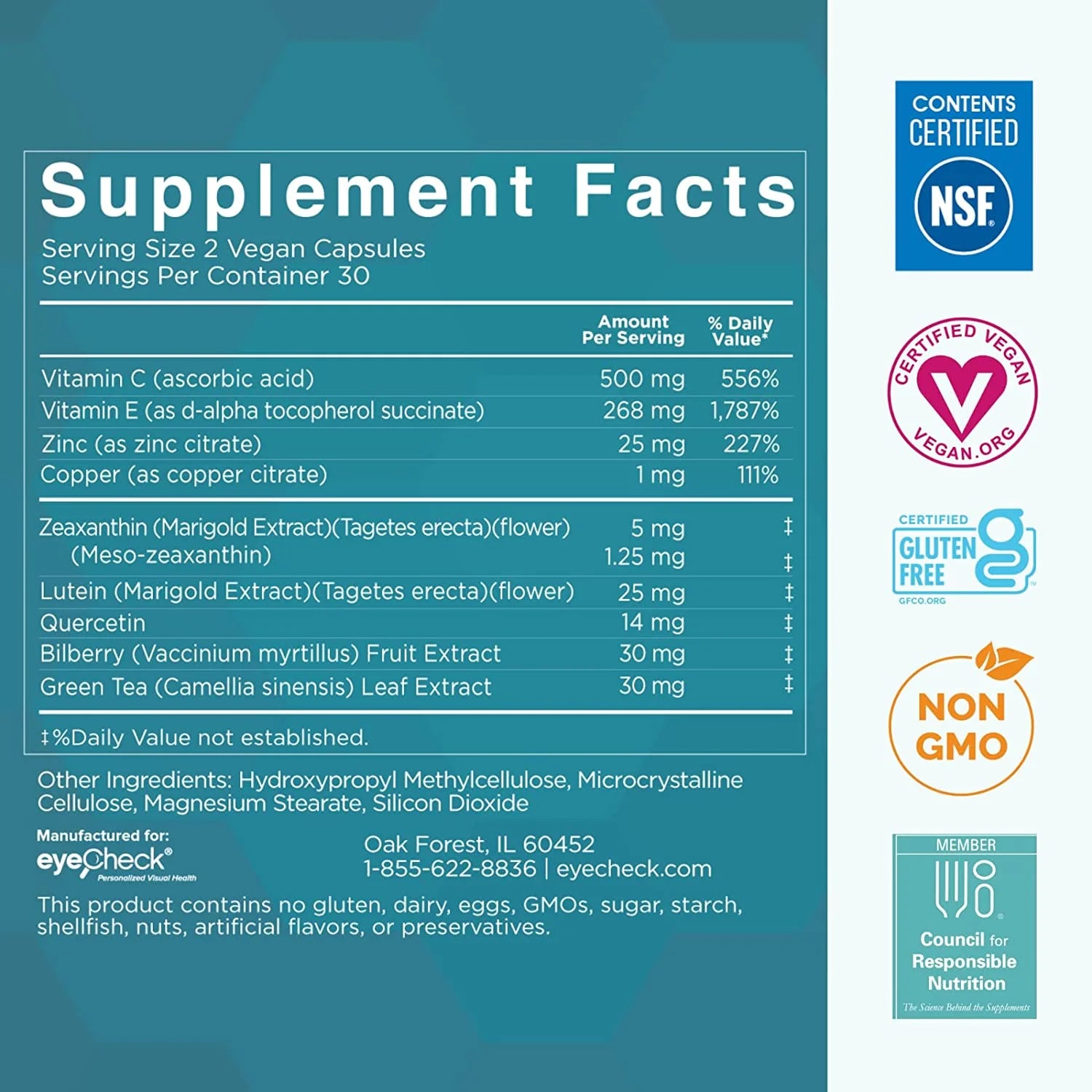 Macular Support Supplement with Bilberry, Zeaxanthin and Lutein, 60 Capsules P548890