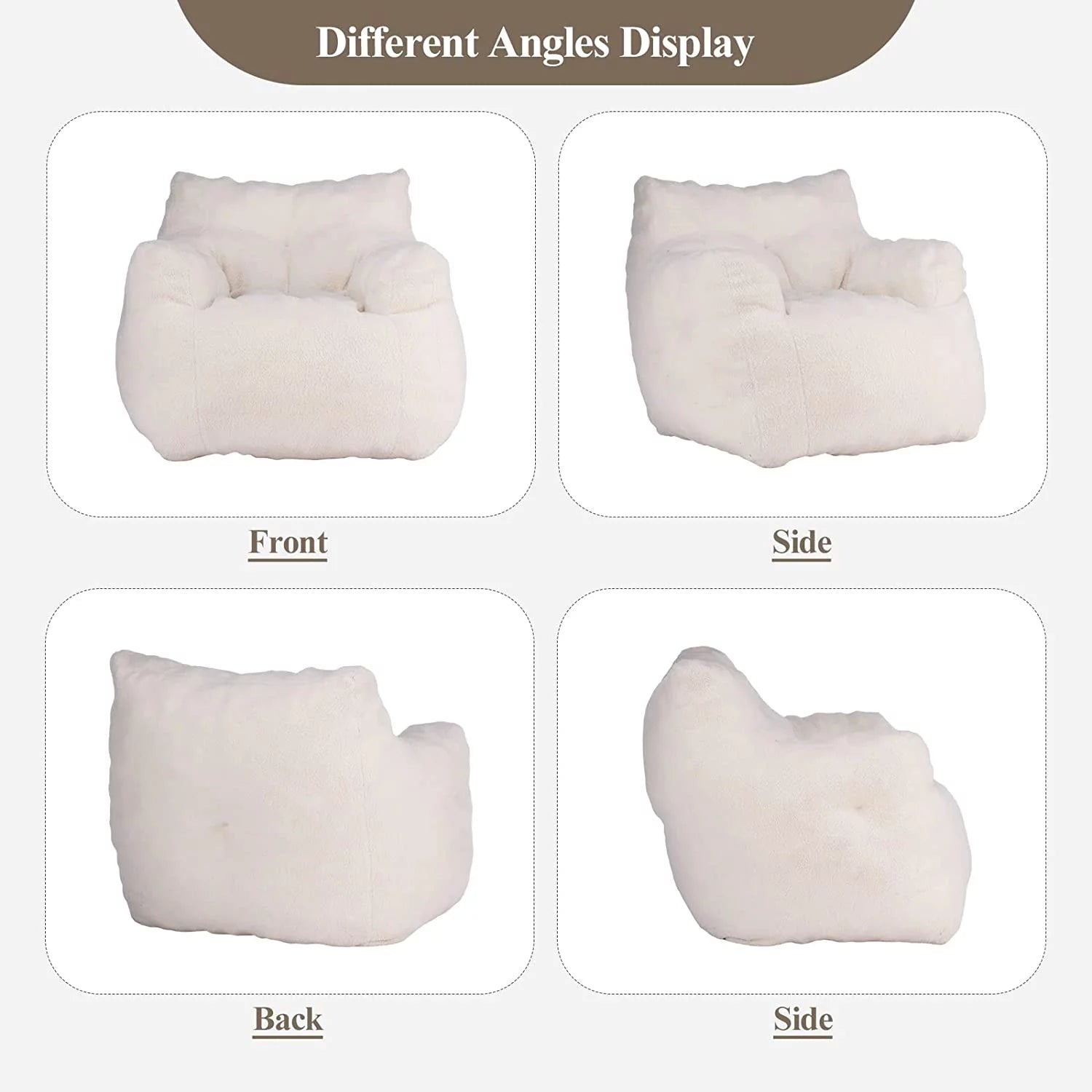 Soft Tufted Foam Bean Bag Chair for Adults, Fluffy Lazy Sofa with Teddy Fabric, Comfy Couch for Bedroom and Living Room B78327