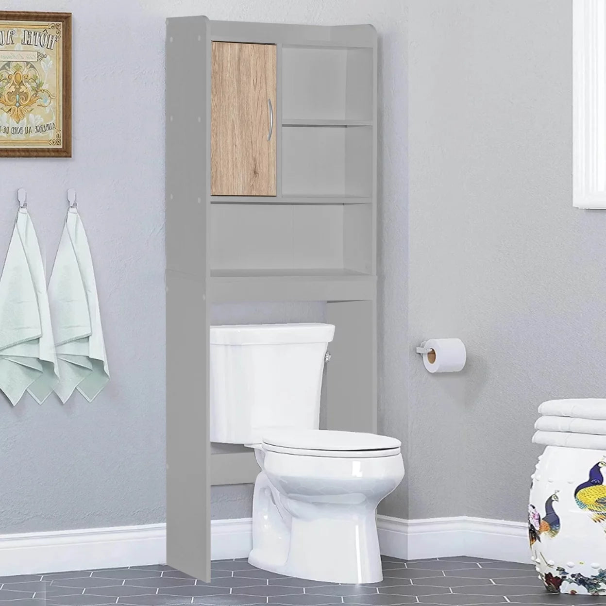 Over-the-Toilet Storage Cabinet in Light Gray & Natural Oak G649