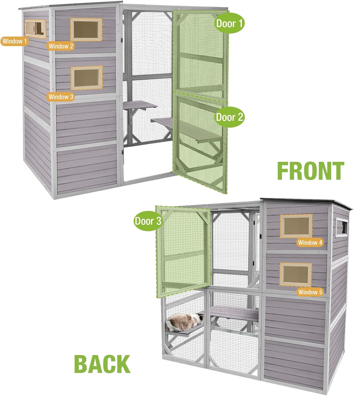 Large Catio Kitty House with 4 Tiers, Waterproof Roof, 77 Inch H9703