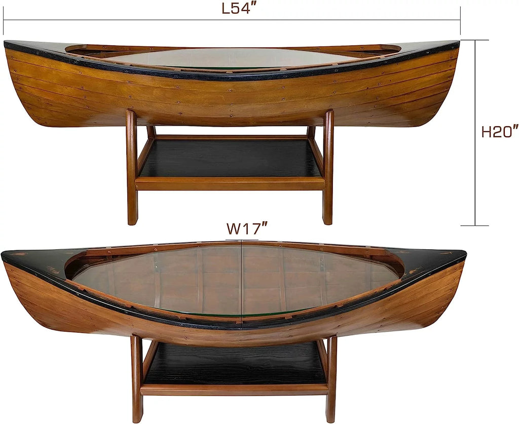 Wooden Boat Canoe Coffee Table Nautical Coastal Decor V68604