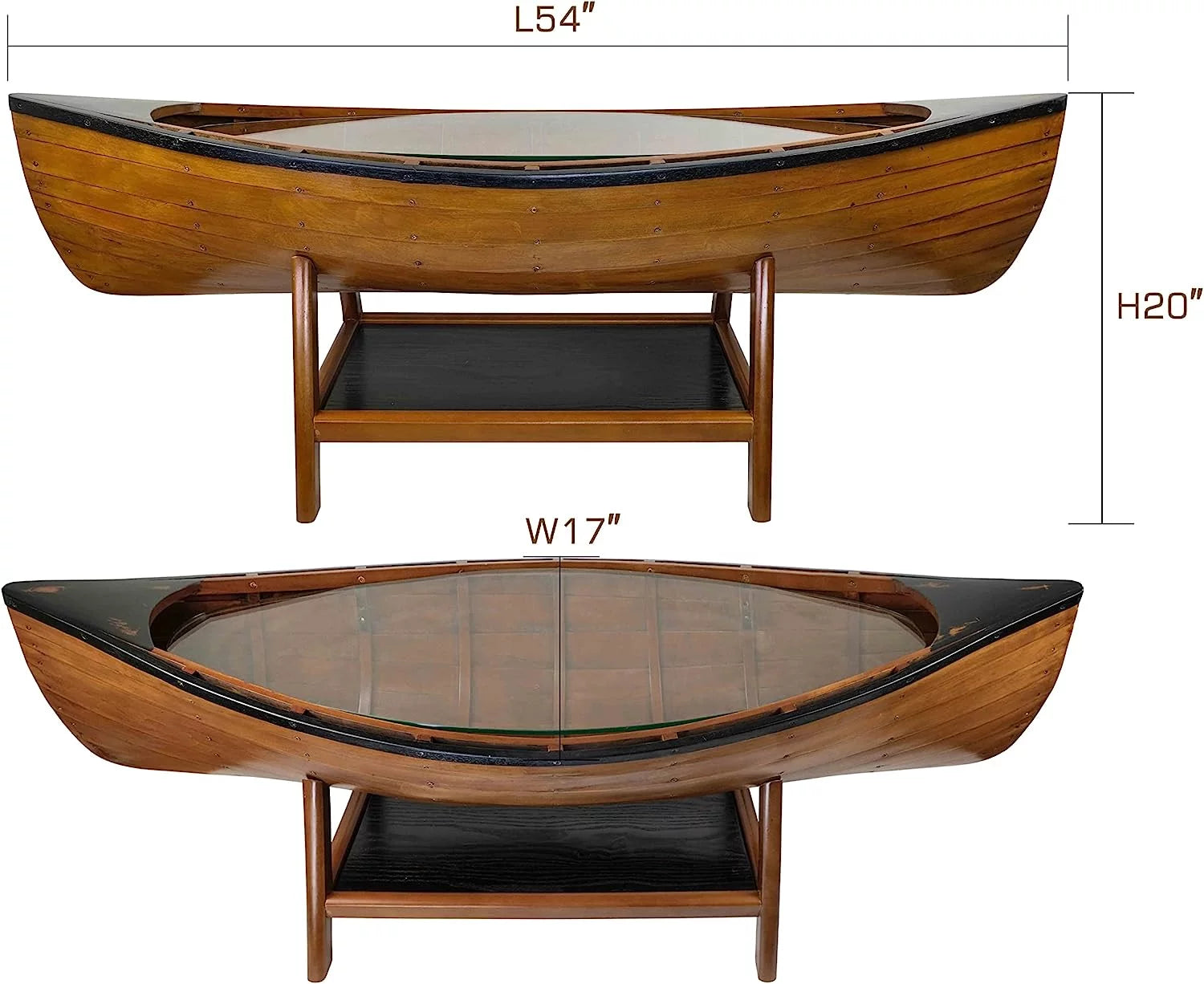 Wooden Boat Canoe Coffee Table Nautical Coastal Decor V68604