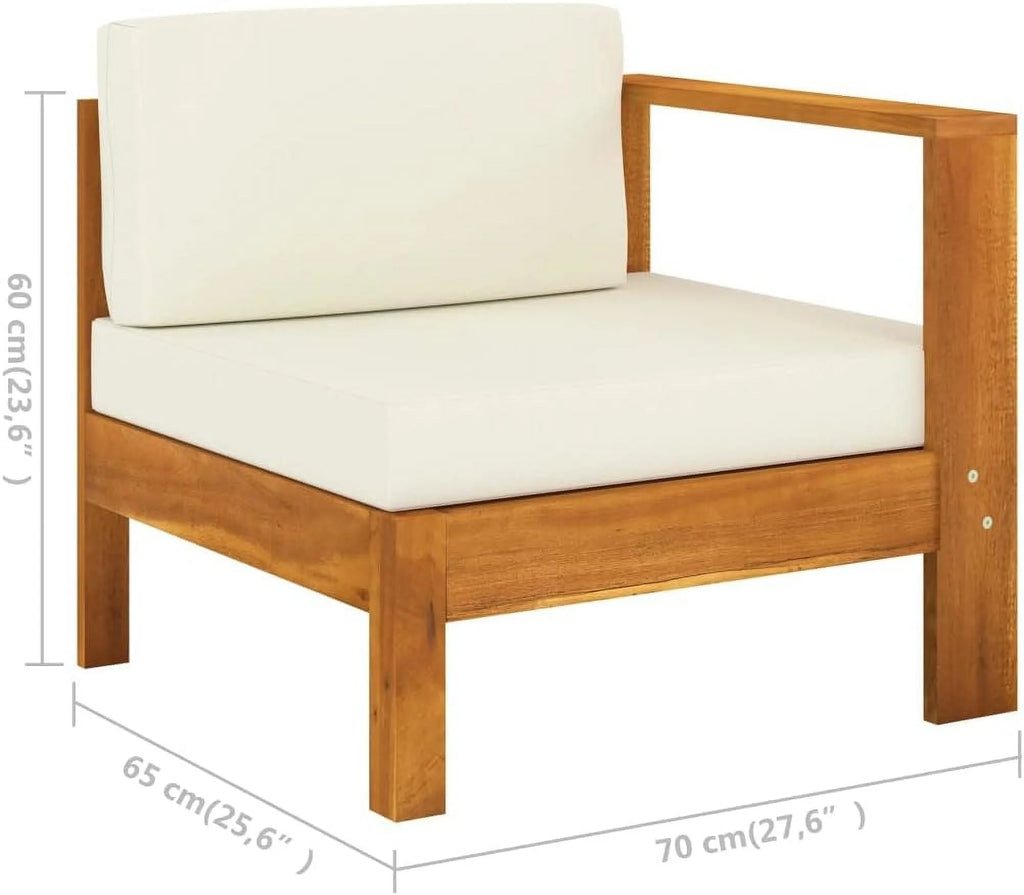 6 Piece Patio Lounge Set with Cream White Cushions and Acacia Wood Outdoor Table U171148