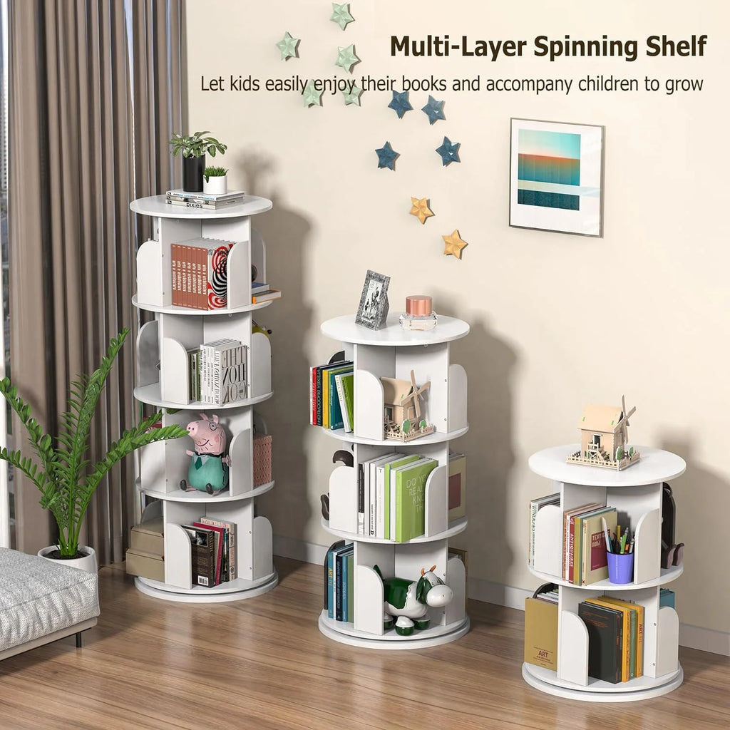 360 Rotating 4-Tier Narrow Bookcase for Small Spaces, White H7274