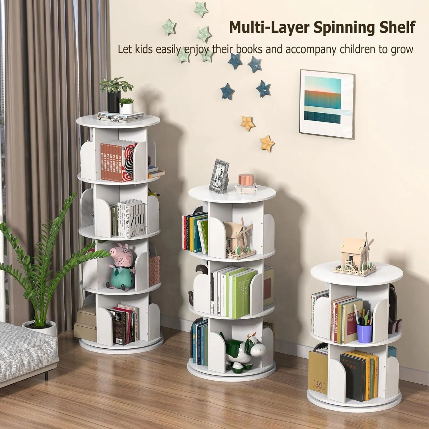 360 Rotating 4-Tier Narrow Bookcase for Small Spaces, White H7274