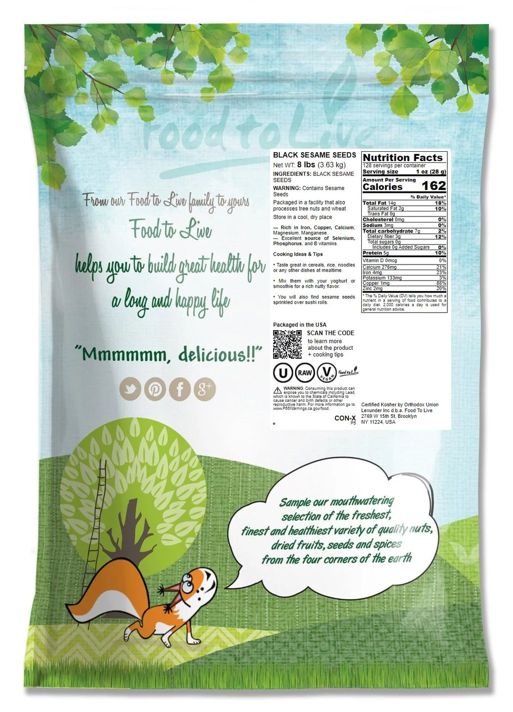 Black Sesame Seeds, 8 Pounds, Raw, Vegan, Kosher C5110
