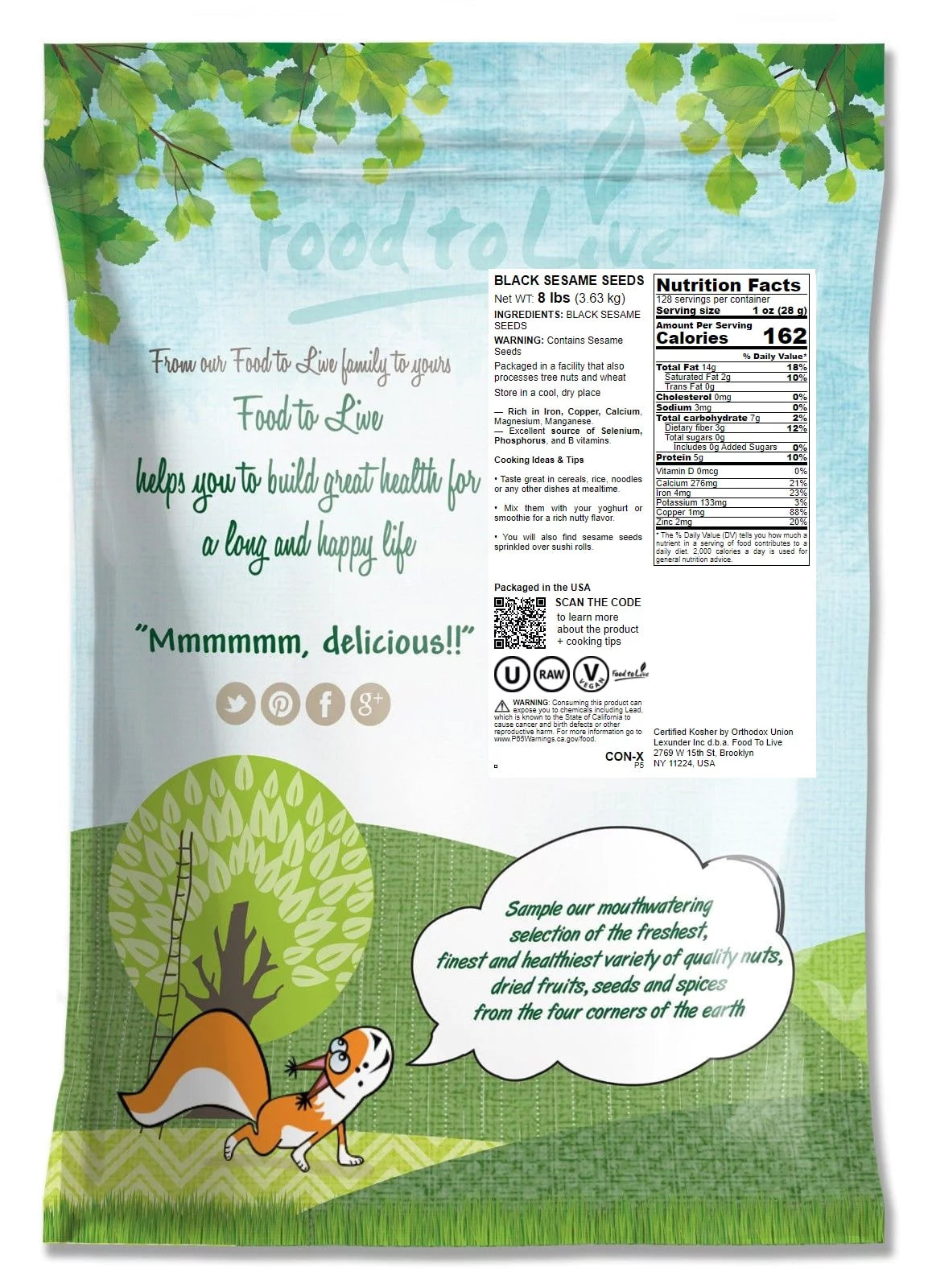 Black Sesame Seeds, 8 Pounds, Raw, Vegan, Kosher C5110