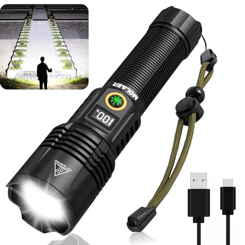 Rechargeable Flashlights High Lumens, 900000LM Super Bright LED Flashlight with Zoomable, 6 Modes, IPX6 Waterproof, Powerful Tactical Handheld Flash Light for Camping, Hiking, Emergencies