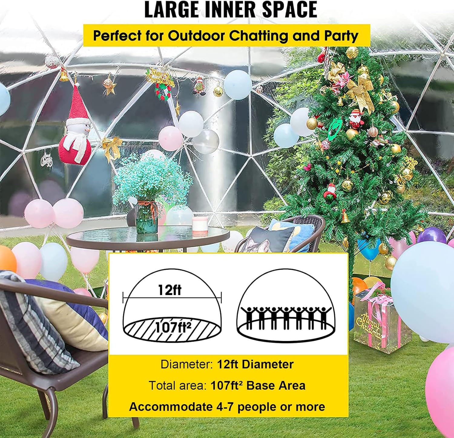 12FT Bubble Dome Tent for 4-8 Person, Waterproof Clear Igloo with Transparent Window E211974