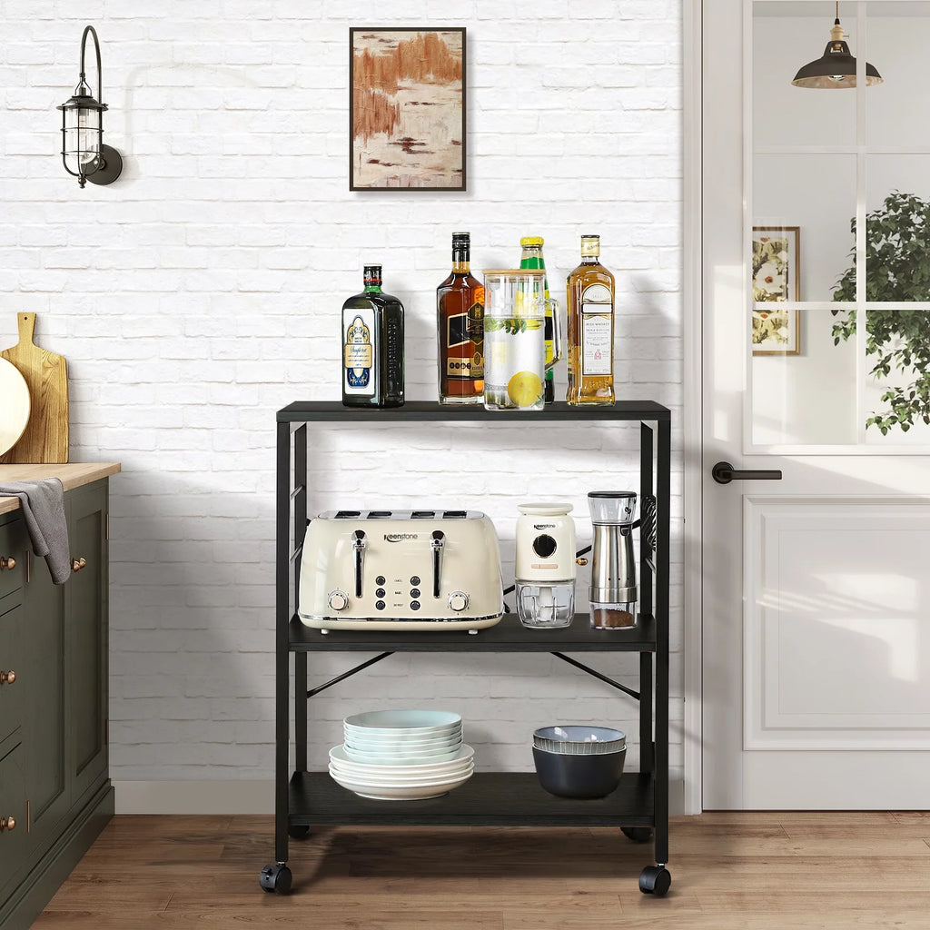 3-Tier Rolling Kitchen Utility Cart with 5 Hooks U621005