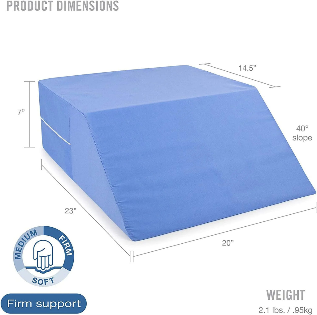 Ortho Bed Wedge Elevated Leg Pillow, Supportive Foam for Legs, Recovery Aid, Blue 8" x 20" x 24" I3725