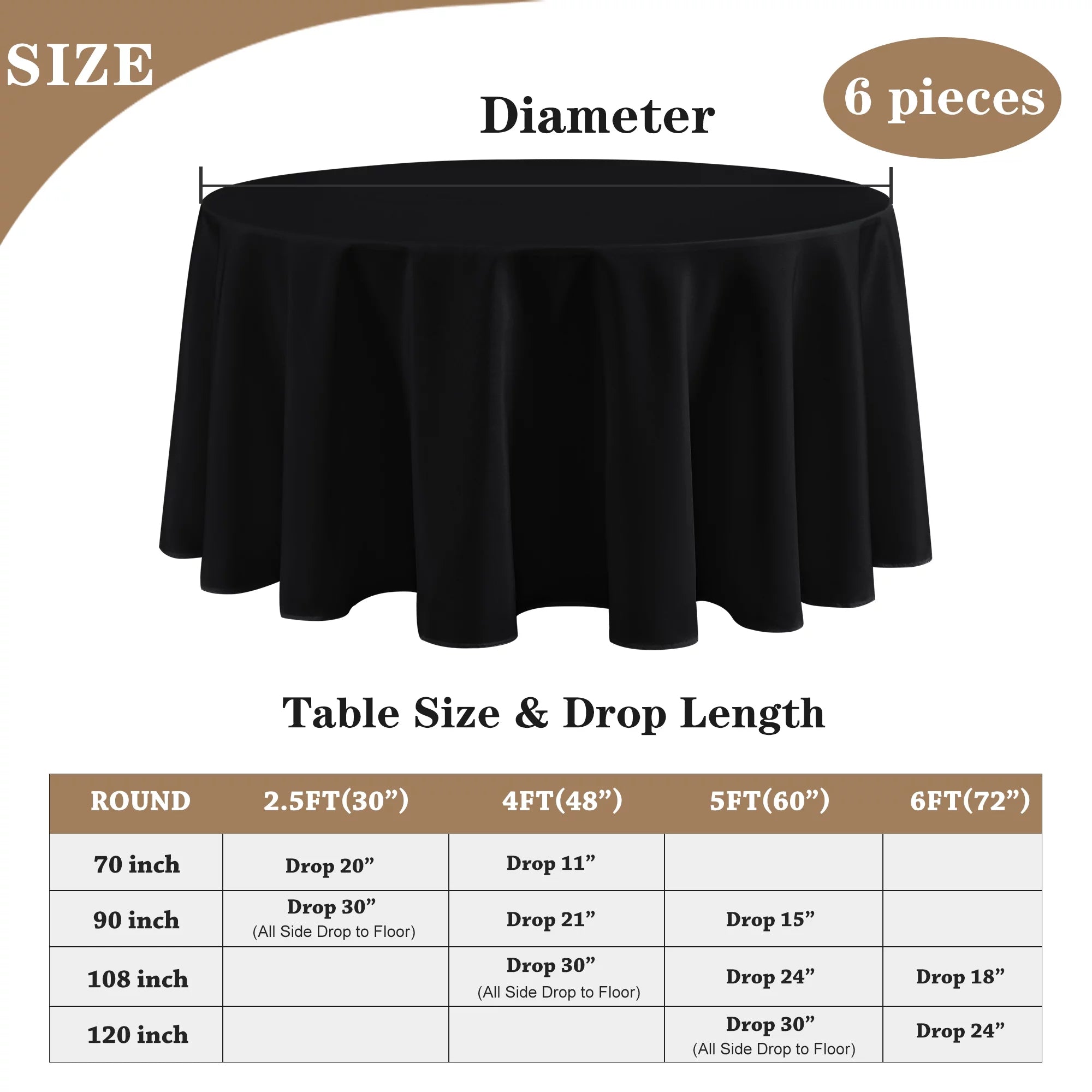 8 Pack Black Round Tablecloths 120 inch Polyester Table Covers X3682