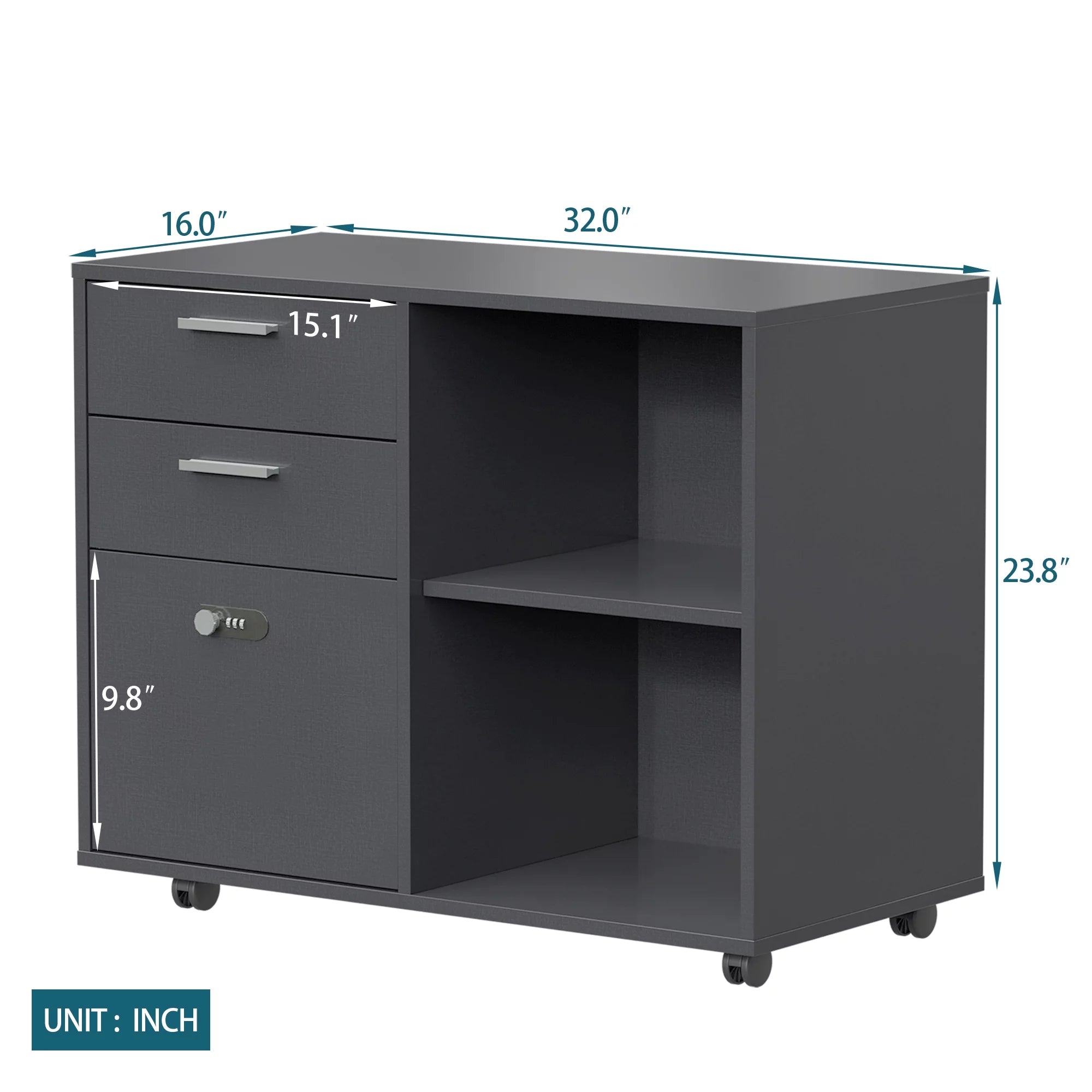 Wood File Cabinet with Lock, Mobile Lateral Filing Cabinet, Printer Stand S51832