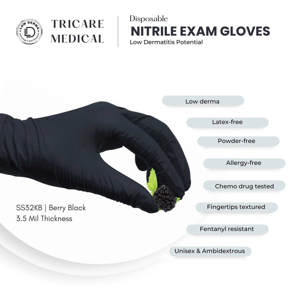 Nitrile Exam Gloves, Medium, Powder Free, Latex Free, 3.5 Mil I212