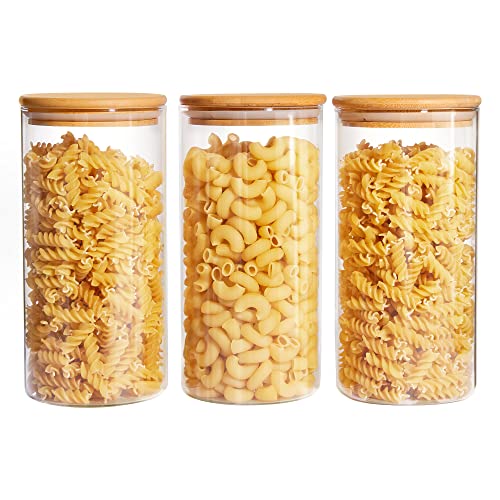 Set of 3 Glass Food Storage Jars with Airtight Bamboo Lids I5441