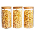 Set of 3 Glass Food Storage Jars with Airtight Bamboo Lids I5441
