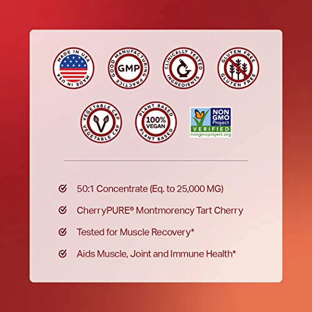Montmorency Tart Cherry Concentrate - Muscle Recovery, Antioxidants, 120 Veggie Capsules G7951