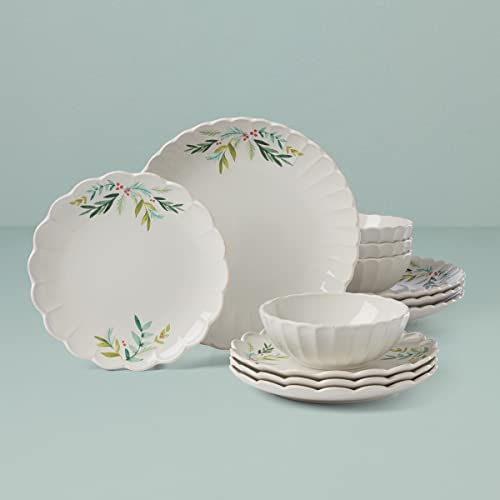 French Perle Berry 12-Piece Dinnerware Set, White Q14982