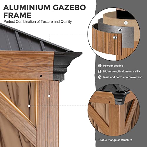 Outdoor Metal Hardtop Gazebo 8x8 with Netting and Curtain for Patio Backyard R36696