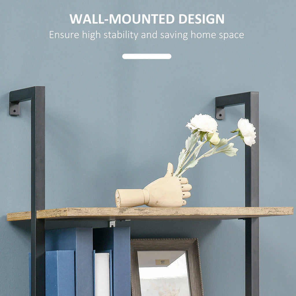 Industrial 5 Tier Wall Mount Ladder Shelf with Metal Frame, Corner Unit E10706