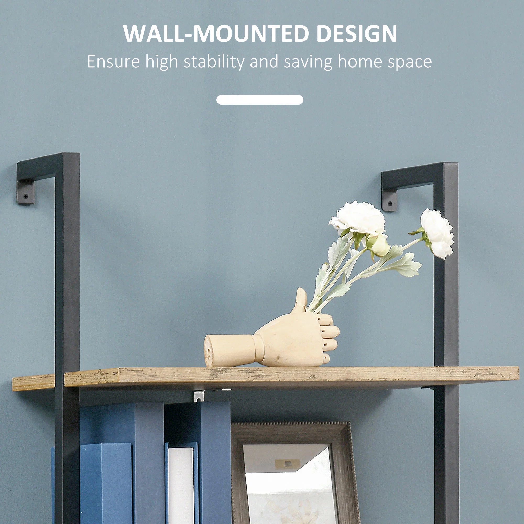 Industrial 5 Tier Wall Mount Ladder Shelf with Metal Frame, Corner Unit E10706