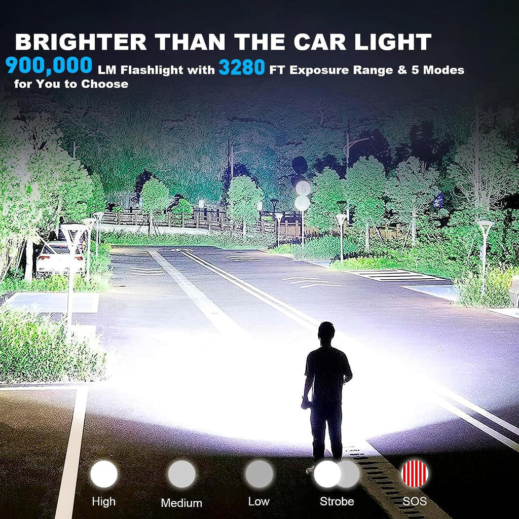 Rechargeable LED Flashlight, 990,000 Lumens, 5 Modes, Waterproof for Camping Outdoor Y4431