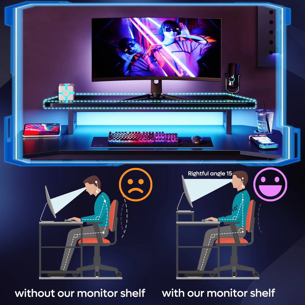 Gaming Desk 50 Inch with LED Lights and Monitor Stand C4904