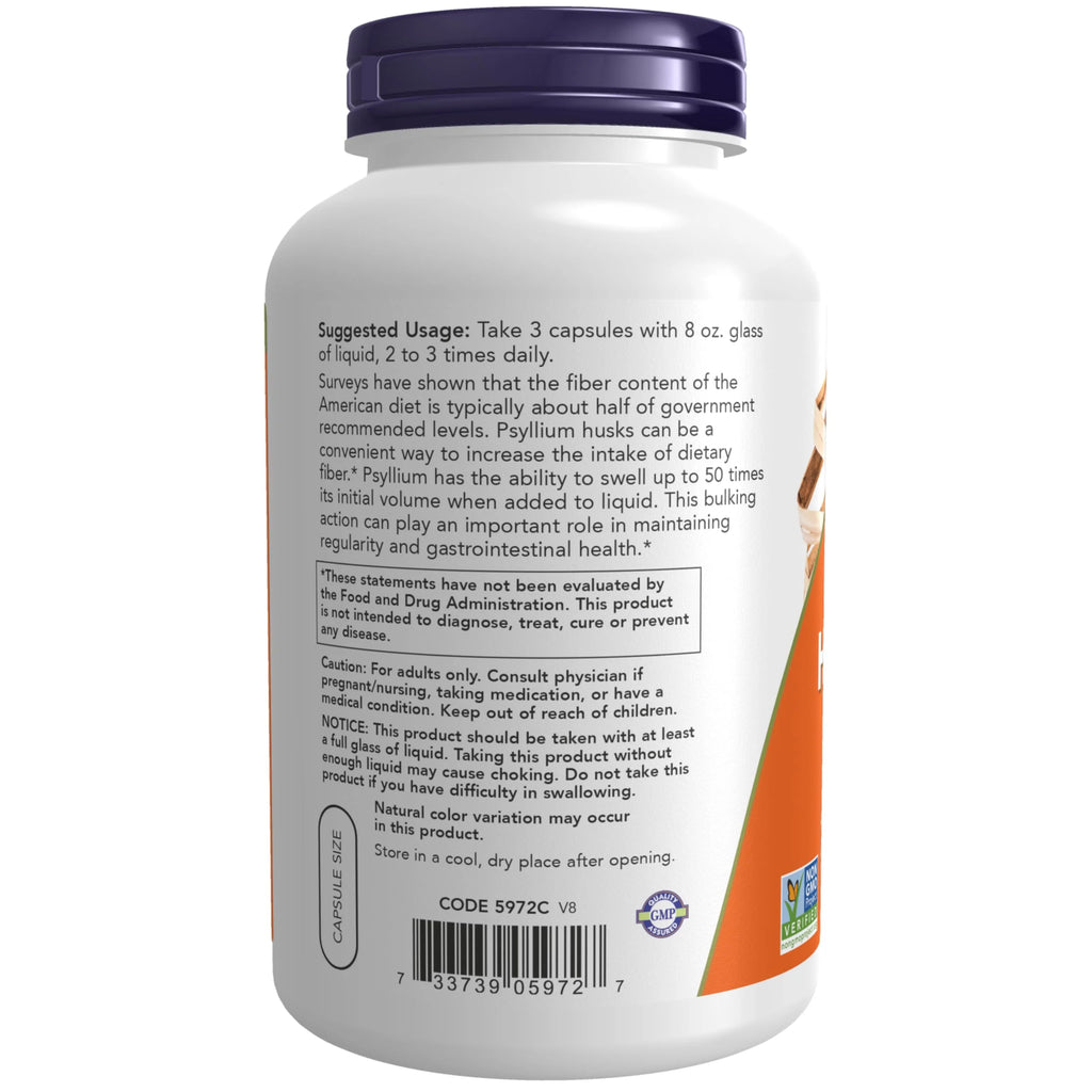 Psyllium Husk Caps 500 Mg, Natural Soluble Fiber, 500 Veg Capsules W893