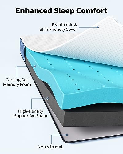3 Inch Firm Twin Mattress Topper, Cooling Gel Memory Foam with Removable Cover H62983