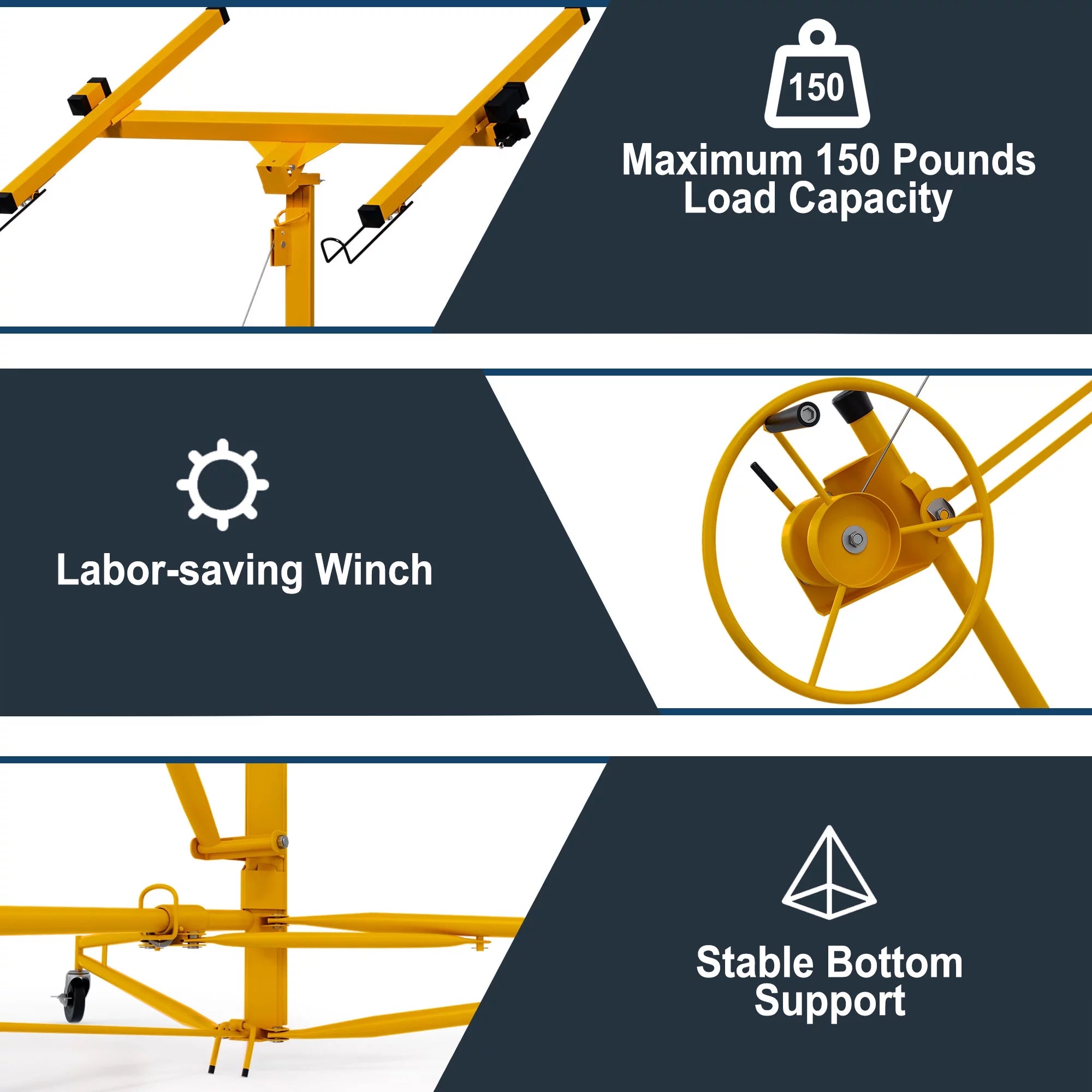 Drywall Rolling Lifter Panel, 150lb Capacity, Steel Telescopic Arm K5587