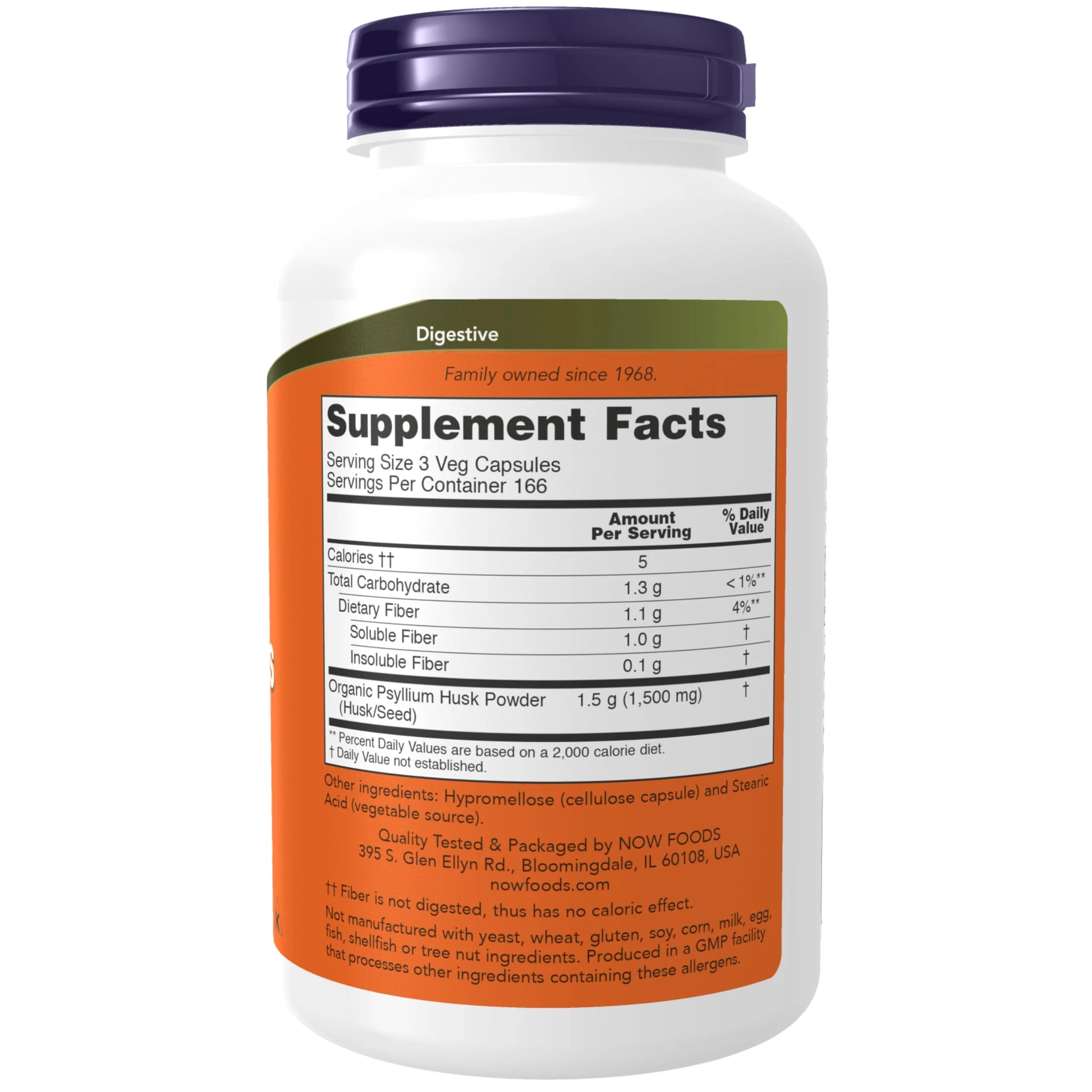 Psyllium Husk Caps 500 Mg, Natural Soluble Fiber, 500 Veg Capsules W893