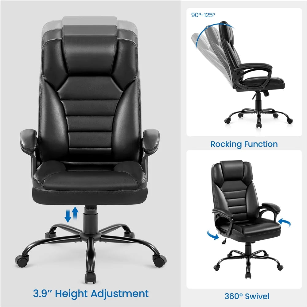 Faux Leather Executive Office Chair with Integrated Headrest, Black C91884
