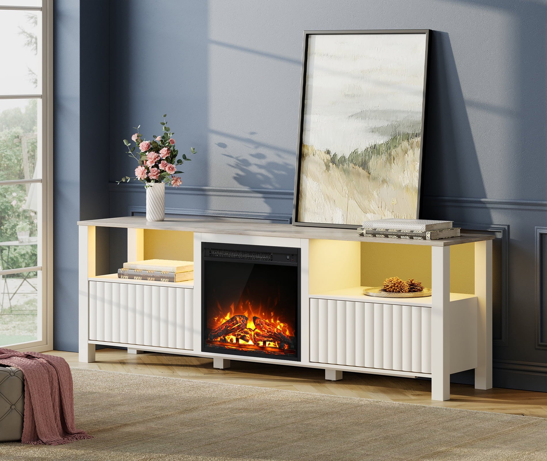 Electric Fireplace TV Stand for TVs up to 75 Inch, White E8976
