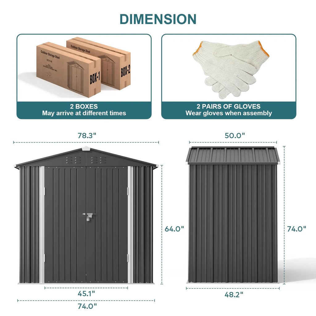Outdoor Storage Shed with Base Frame, Metal Garden Shed, Dark Gray I45016