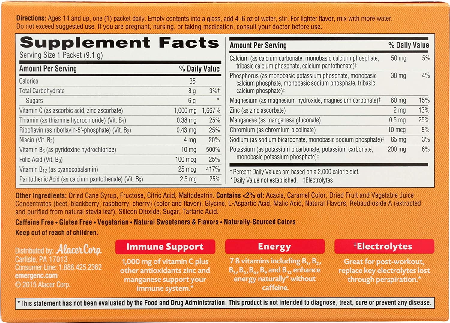 Vitamin C Powder with B Vitamins and Electrolytes, Raspberry Flavor, 30 Count C897