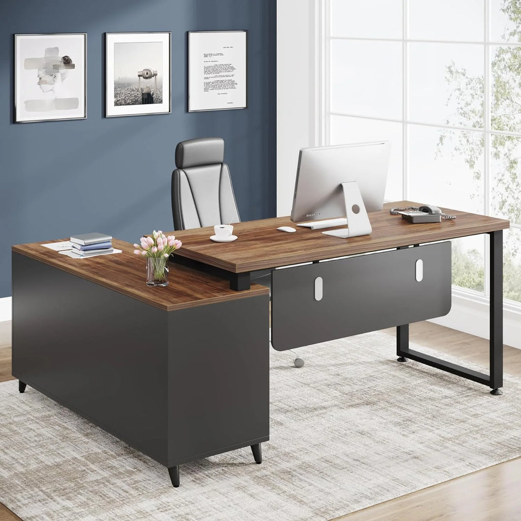 L Shaped Desk with File Drawer, 55 Inch Office Desk H4557