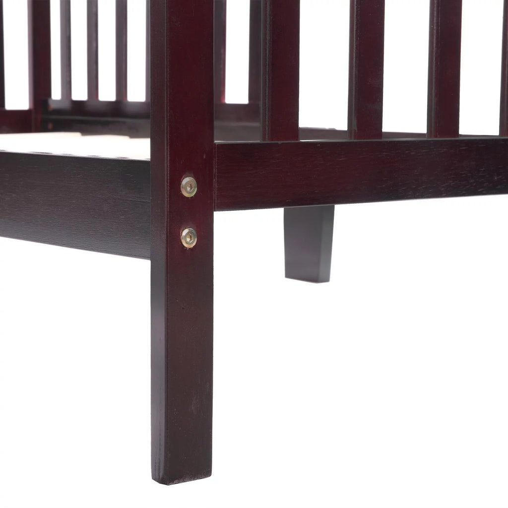Toddler Wood Bed Frame with Safety Rail Fence O98459