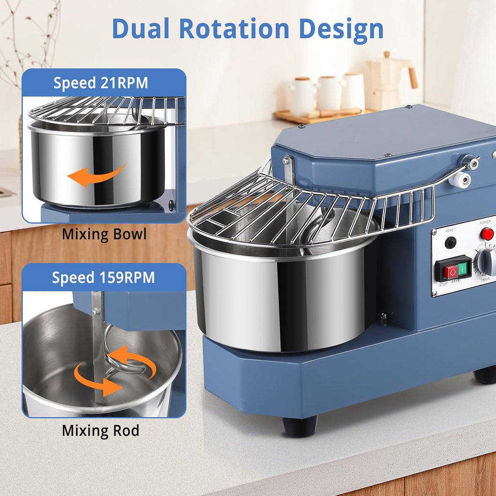 Dough Mixer, 8Qt Stainless Steel Bowl, 450W Dual Rotating Kneading Machine with Timer N435
