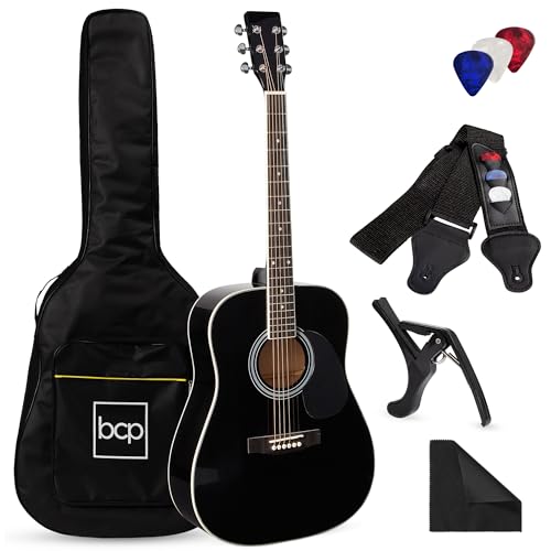 Best Choice Products 41in Full Size Beginner All Wood Acoustic Guitar Starter Set w/Case, Strap, Capo, Strings, Picks - Socal Green