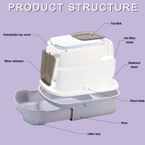 Cat Litter Box, Enclosed with Lid, Large Space, Drawer Type, Easy to Clean T4506