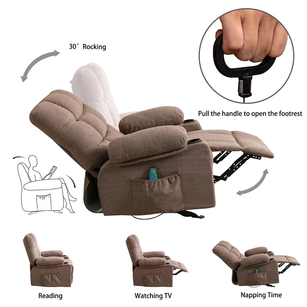 Manual Rocking Recliner Chair with Cup Holders and USB Ports Y84148