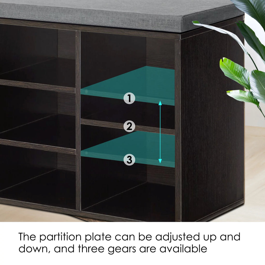Shoe Storage Bench with 3-Tier Shoe Rack and Adjustable Shelves L2474