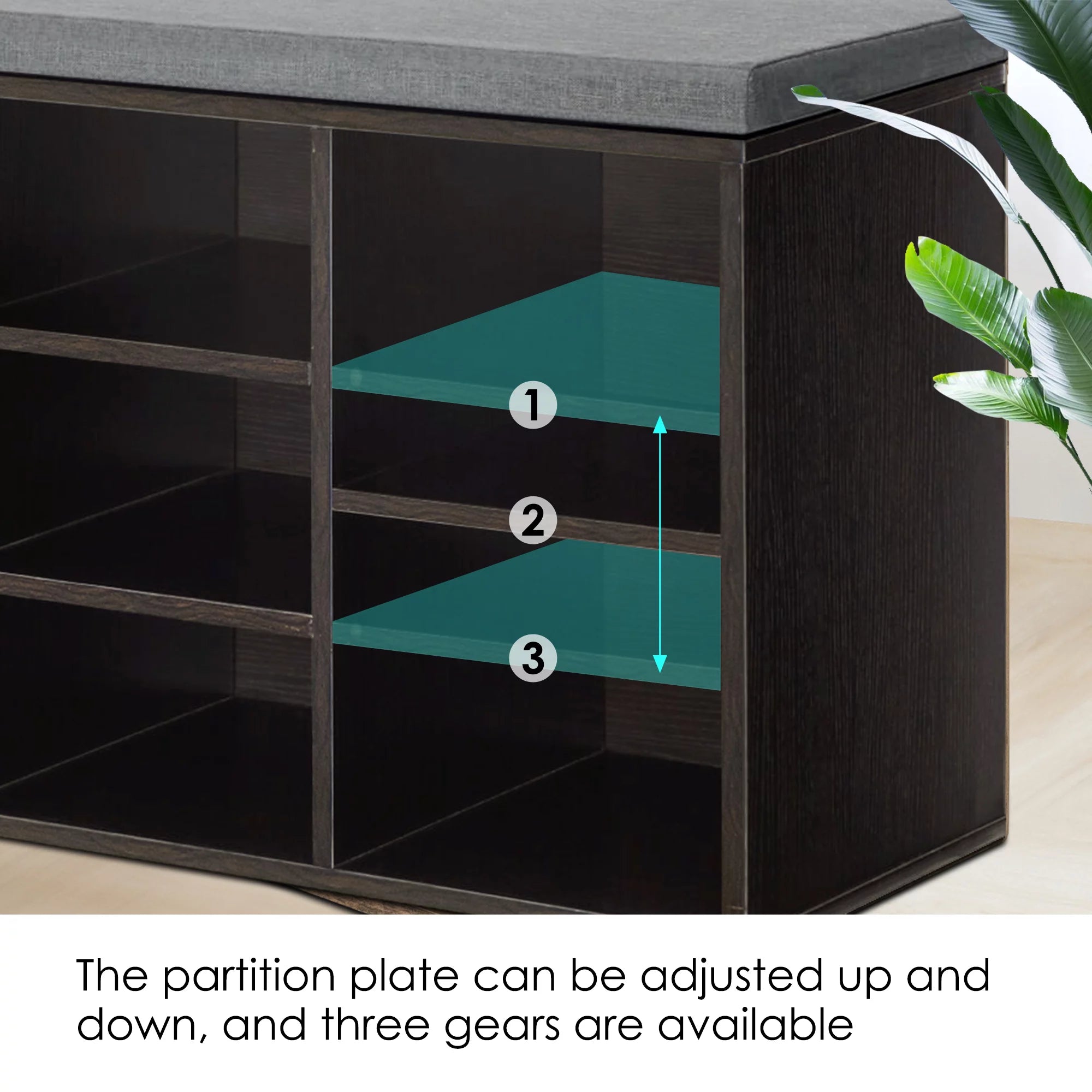 Shoe Storage Bench with 3-Tier Shoe Rack and Adjustable Shelves L2474