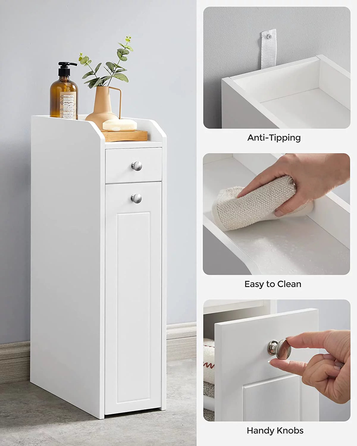 Small Bathroom Storage Cabinet with Slide Out Drawers, White S16404
